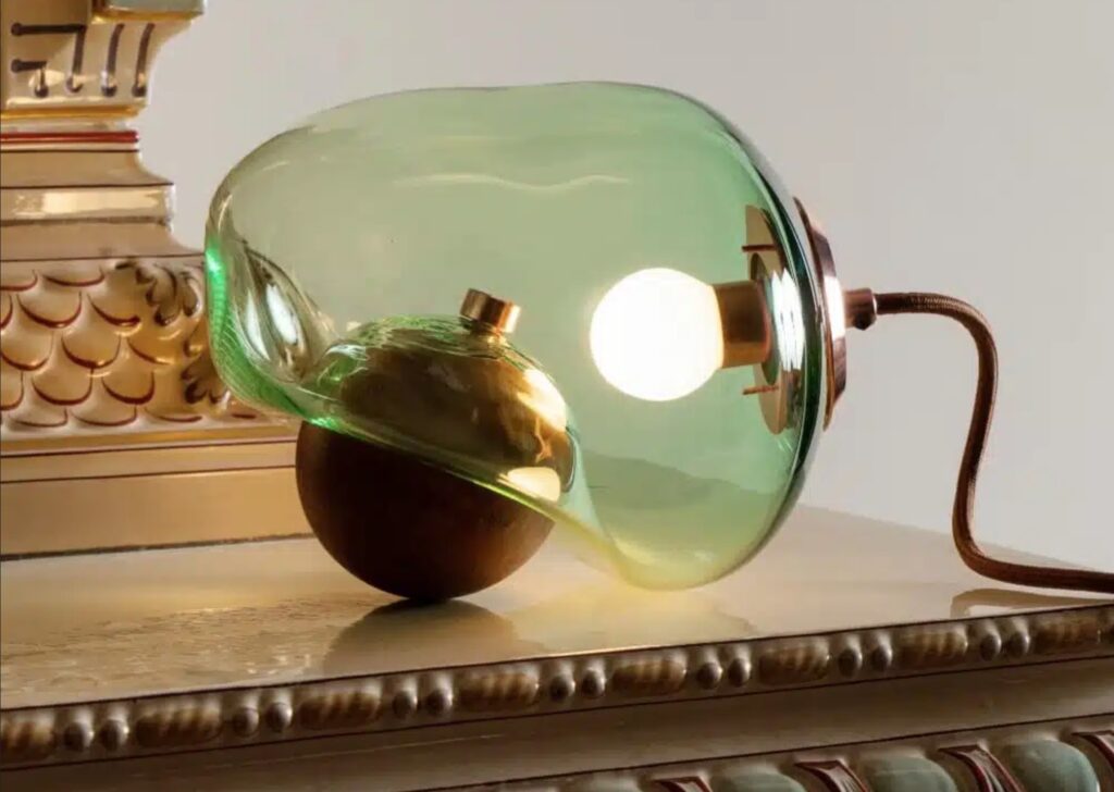 Ontologia table lamp with glass in minty green