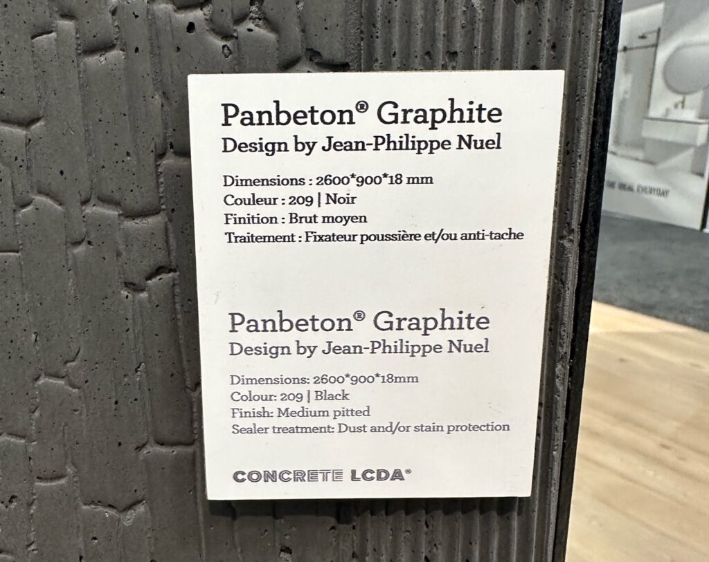 Panbeton Graphite textured will with placard about designer