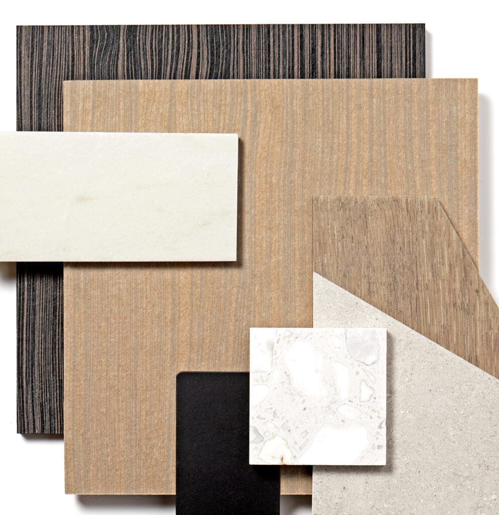 Acoustical panel collection samples of different shapes and designs and colors