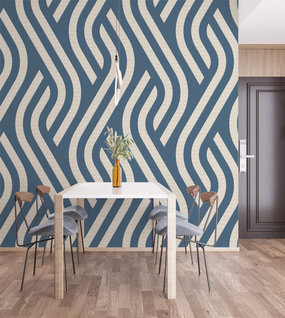 Embossed wallcovering wavy lines design in kitchen