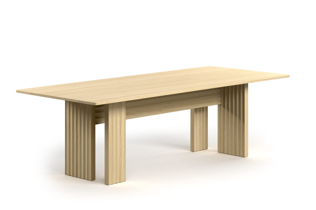 Rows table with vertical grooves in natural oak