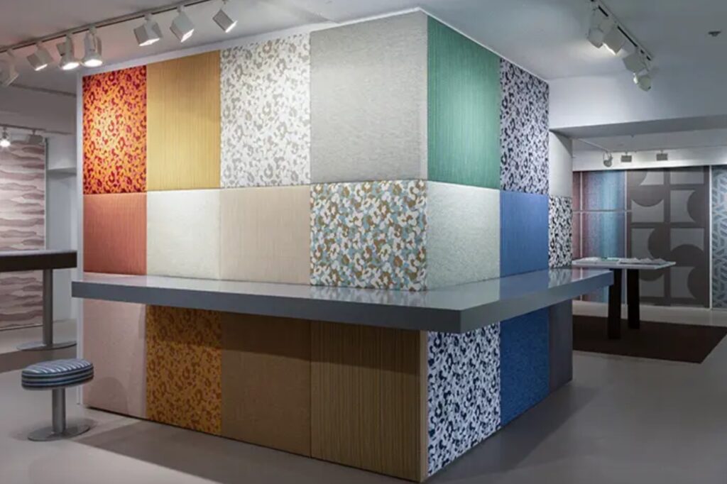 Wolf-Gordon Quiet Riot collection on wall in NeoCon showroom