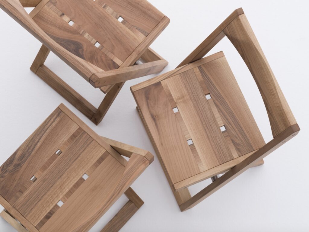 overhead view of elegant wooden folding chairs