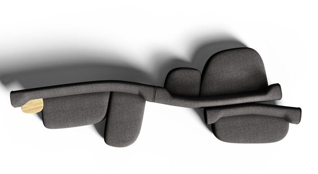 Overhead view of modular sofa in dark gray