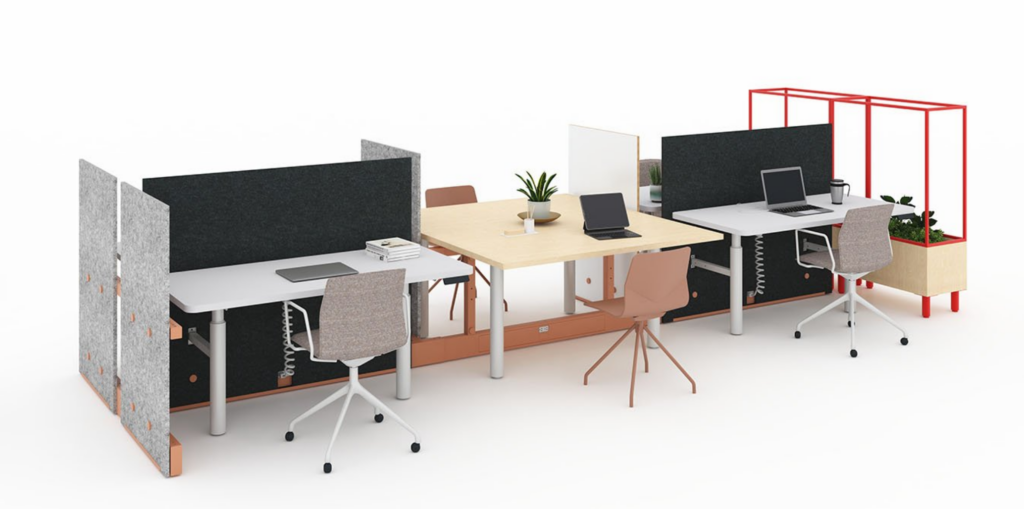 Gradient with different height work surfaces and integrated storage