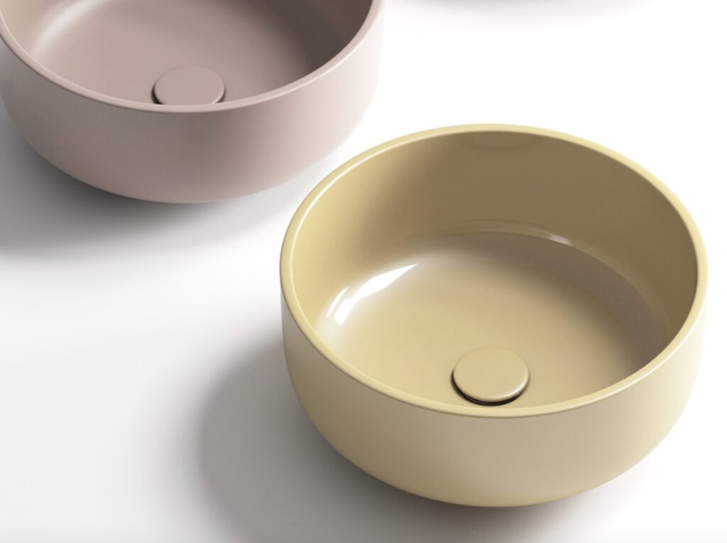 Drop basin in yellow and putty