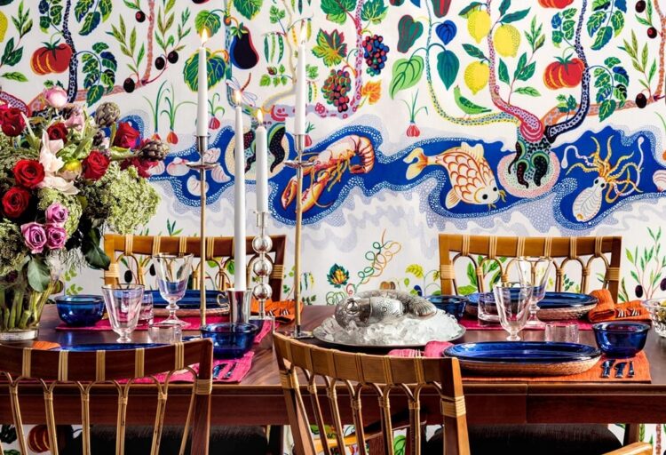 dining room with Italian Dinner wallpaper