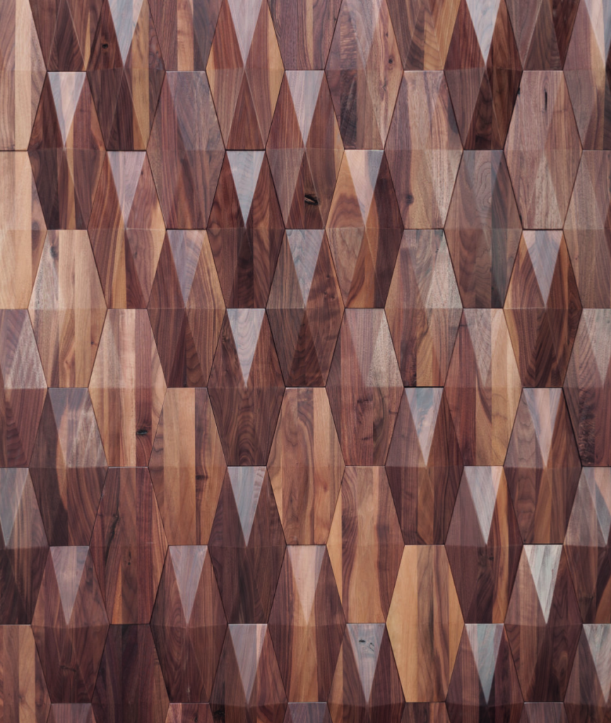 Crest Collection American Walnut in diamond like patterns with varied coloration