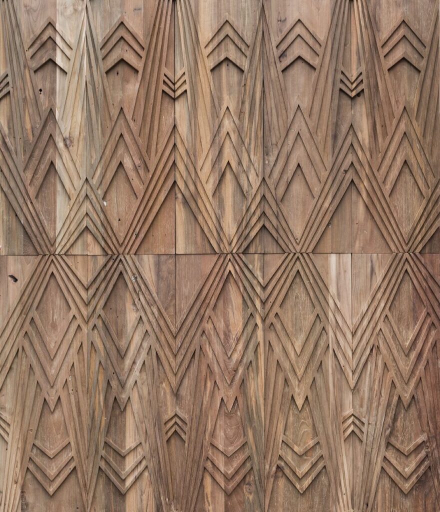 Wonderwall wood panel with classic Art Deco pattern of concentric triangles