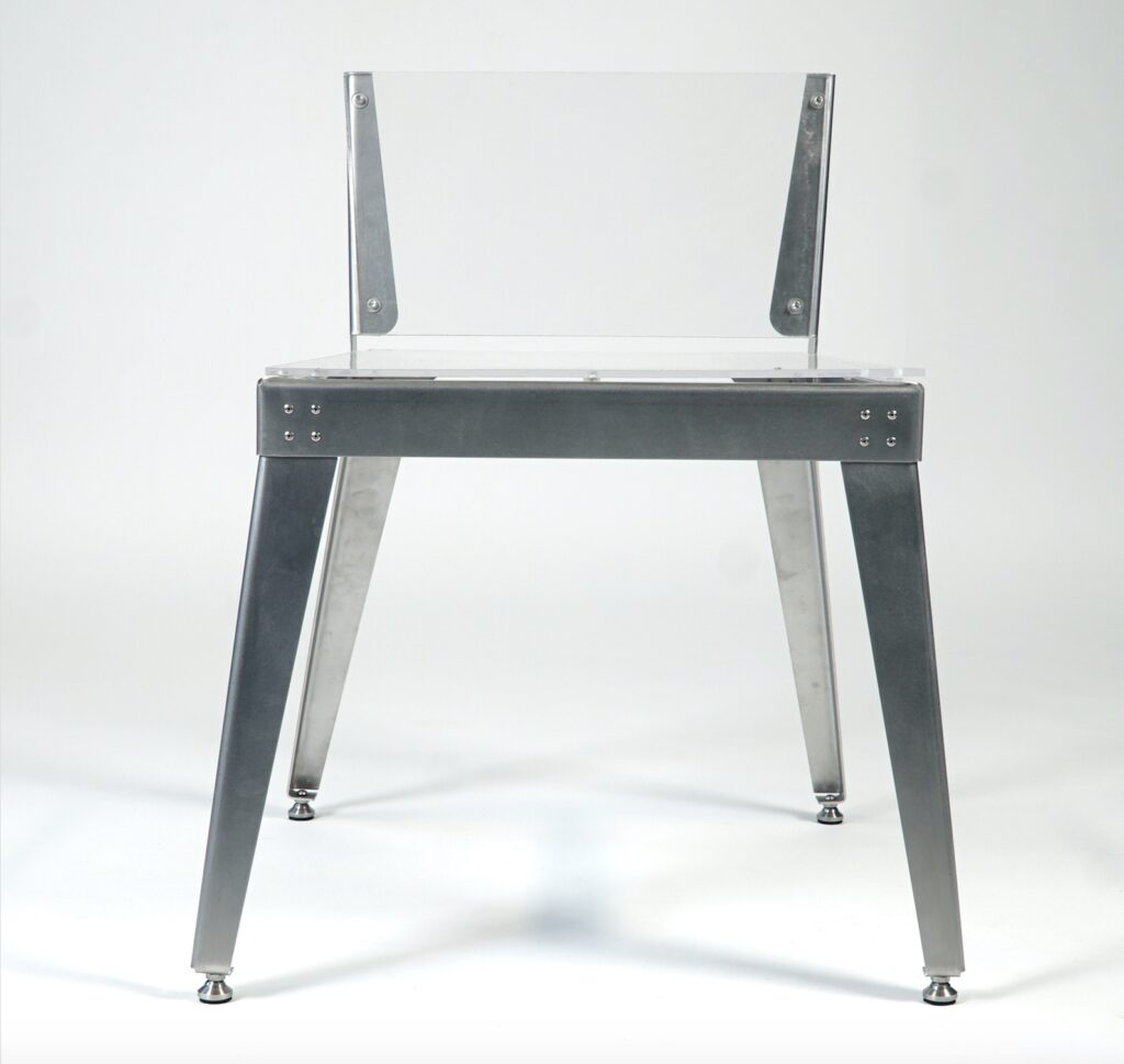 Front view of acrylic and steel chair