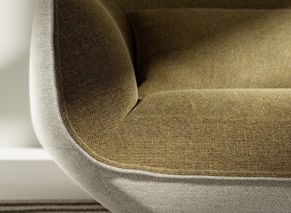 Detail of sofa upholstery showing tone-on-tone colors