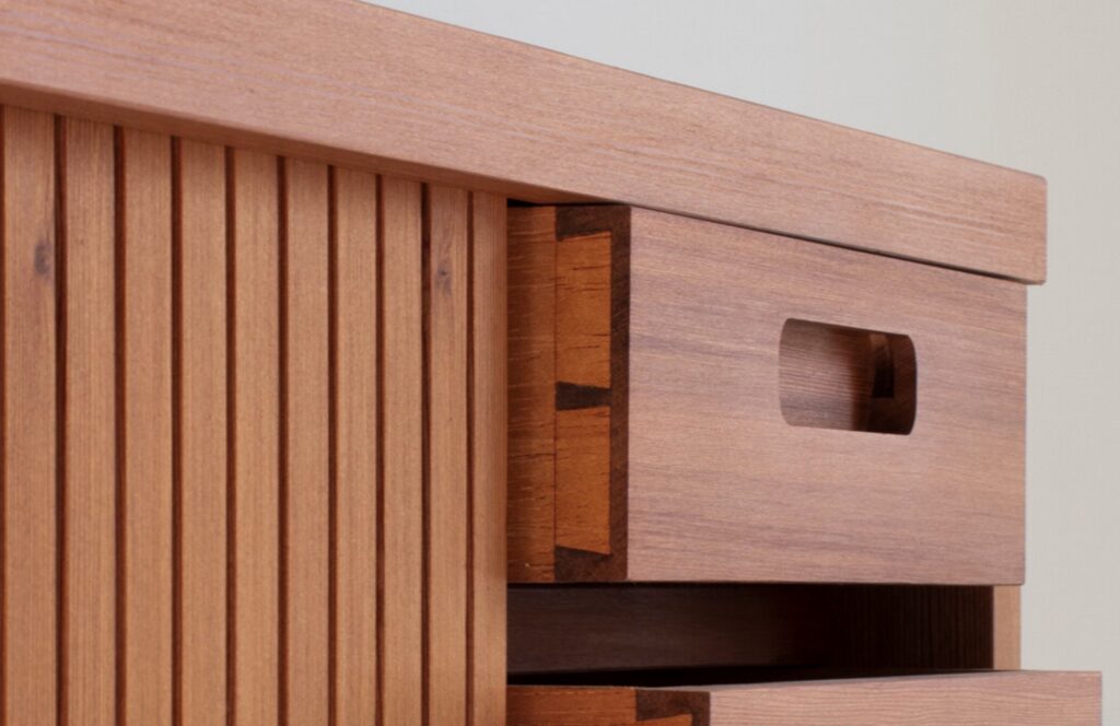 redwood cabinet detail with drawer