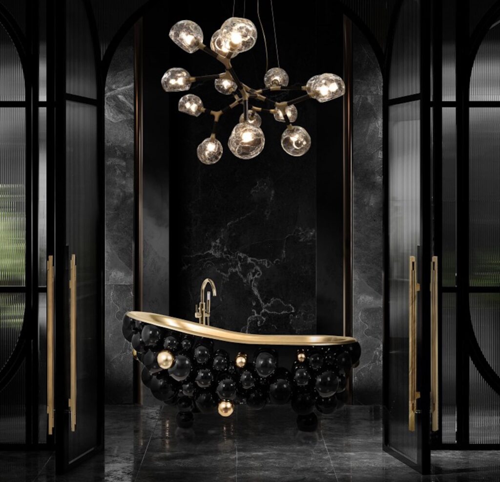 Newton tub with Melt chandelier