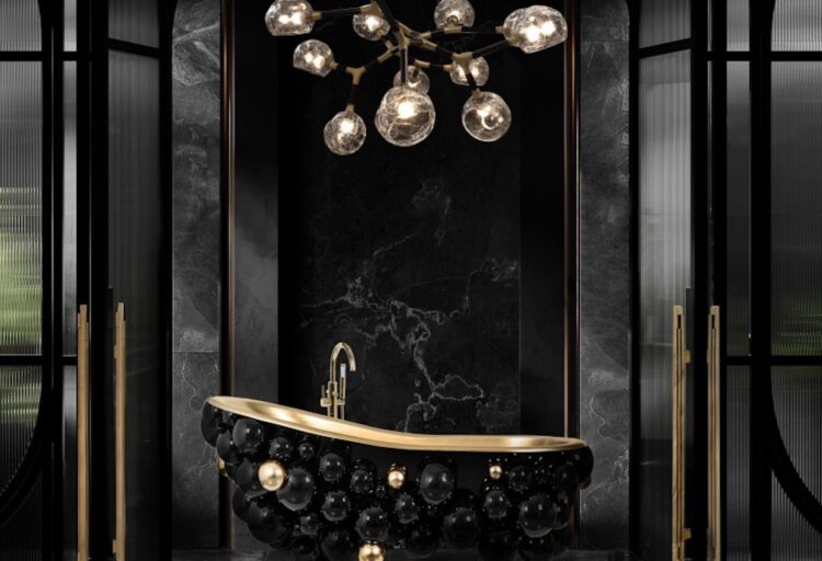 Newton tub with chandelier