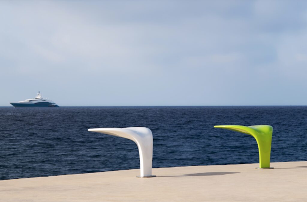 Two Whale Tail benches white and green