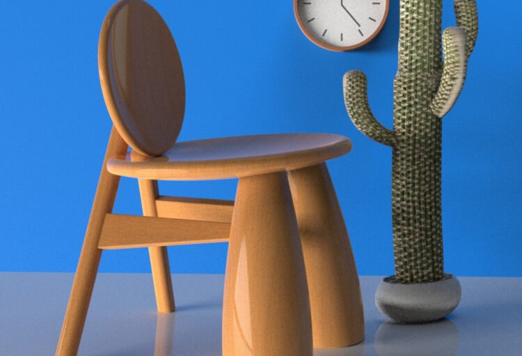 Abaporu chair with cactus and blue background