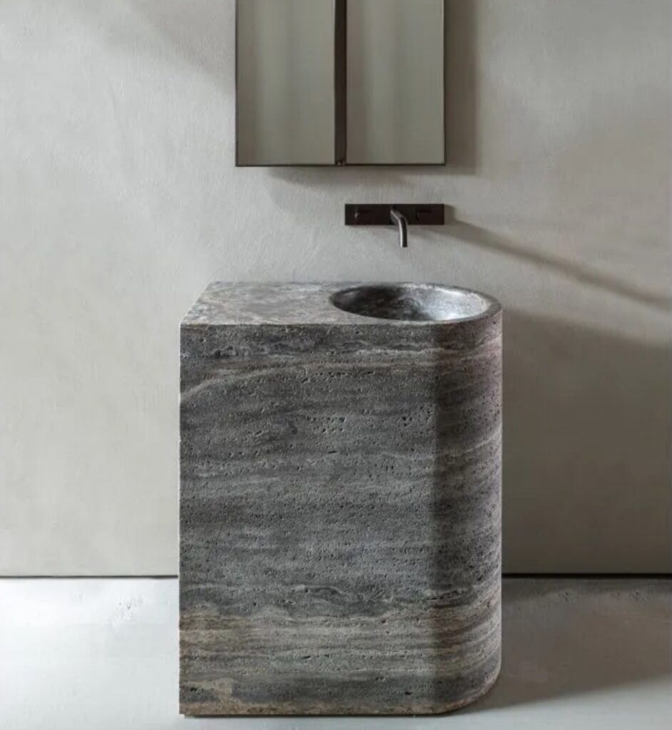 washbasin with gray, brown, and white tones