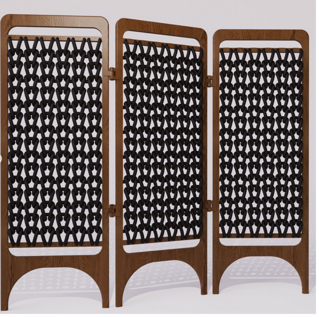 Knitted room divider with black textile