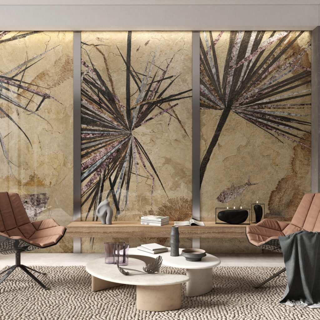 Palm fronds on granite-like backdrop