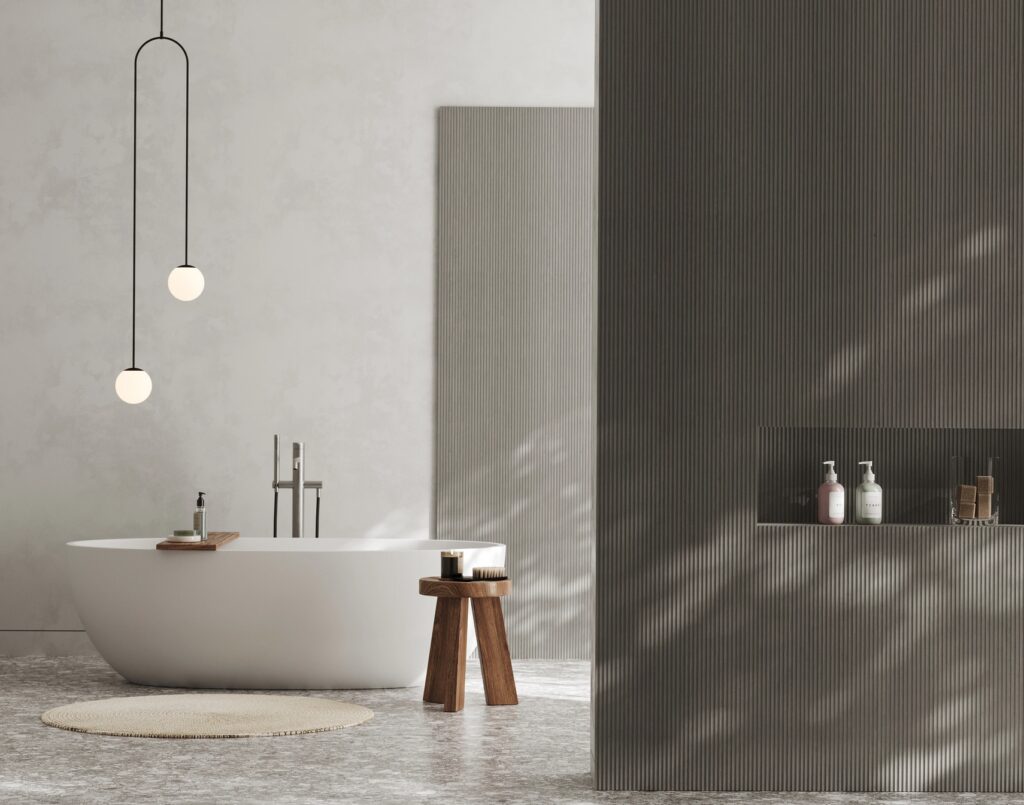 Elegante veneer in gray on bathroom wall