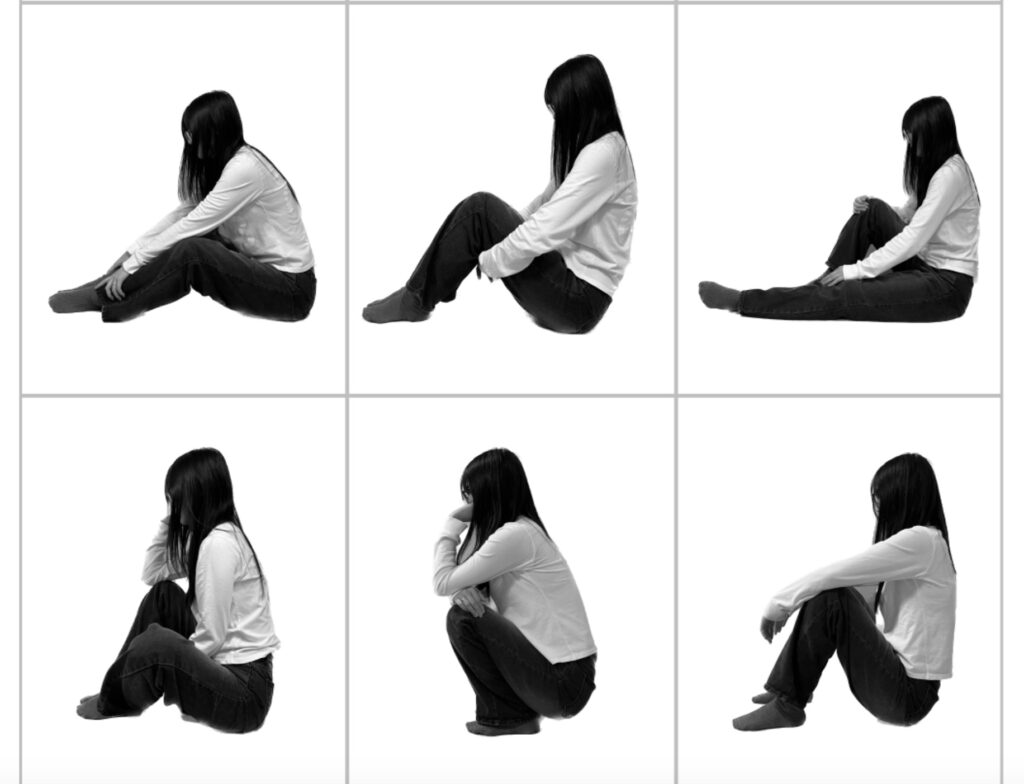 Dohui Kim demonstrating different floor sitting postures