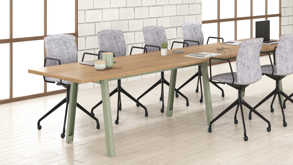Theo conference table wood top with light green legs