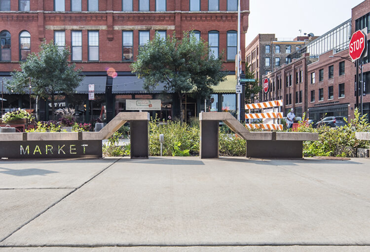 Fulton Market panorama with benches