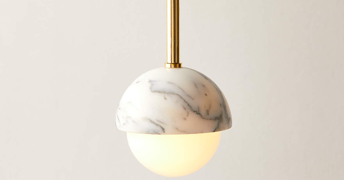 Polaris White Marble and Brass Globe Pendant Light by CB2