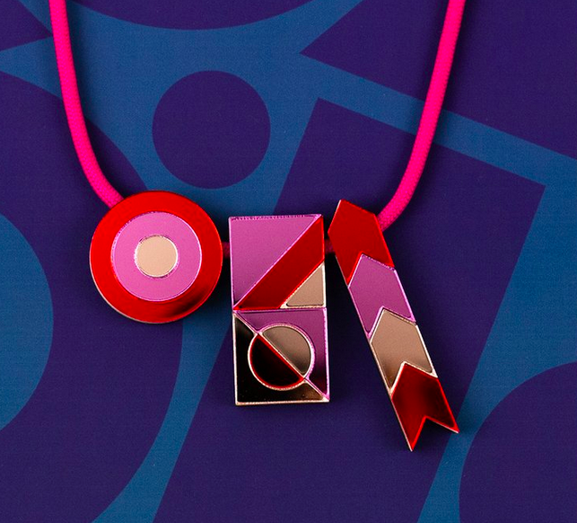 The Red and Pink Geometric Statement Necklace from Laura Danby