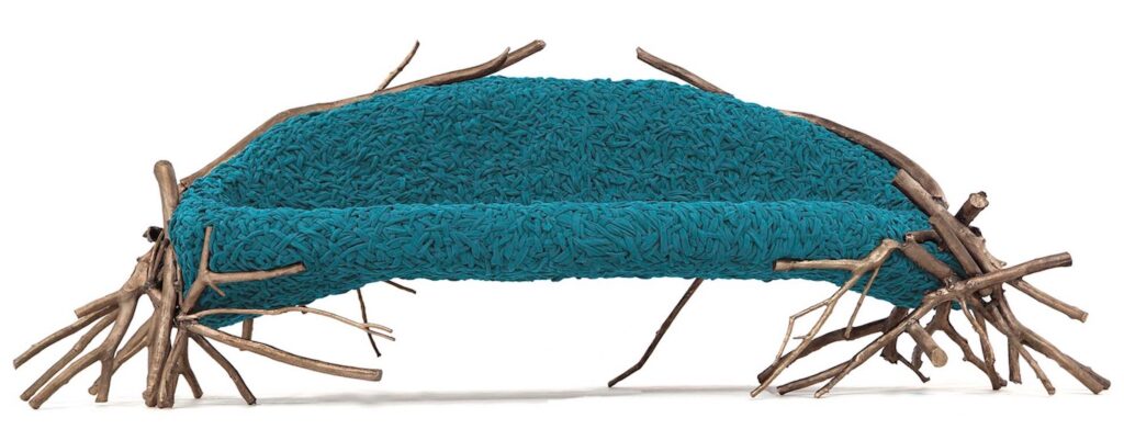 Branches sofa in aqua marine with branches for legs