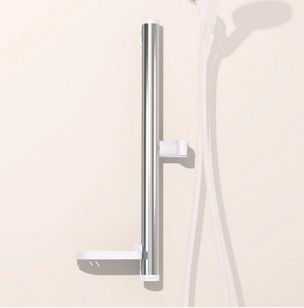 slide bar in chrome with white hand shower