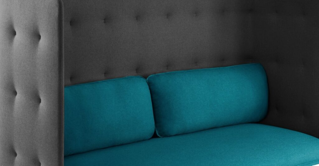 Detailed view of teal and gray lounge