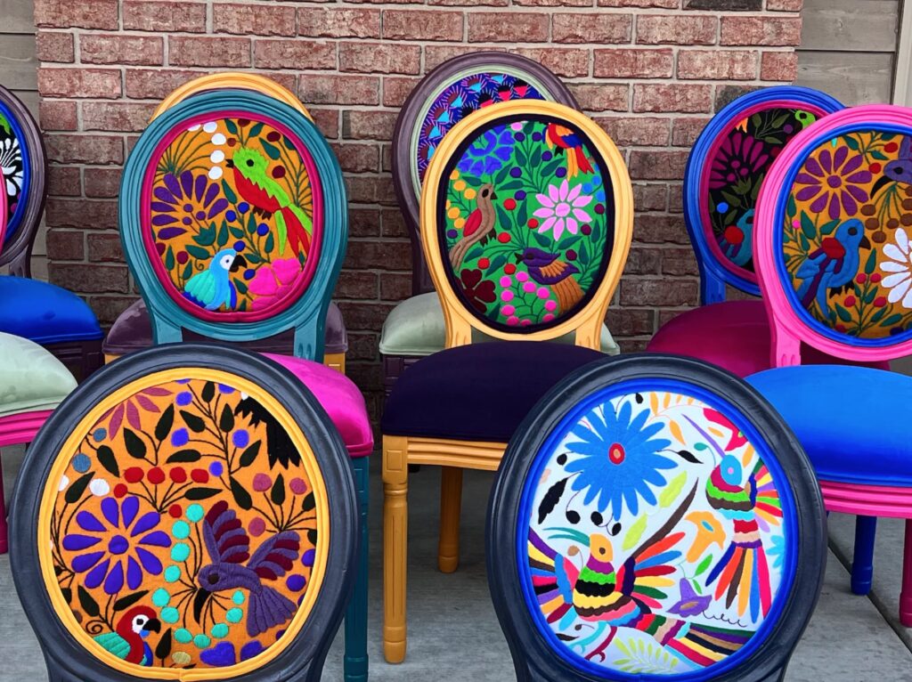 Selection of vibrant Cheeky Chairs with upholstered back and seat