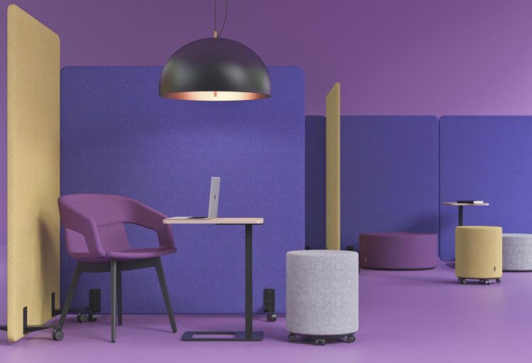 Narbutas freestanding acoustic panels in shades of purple