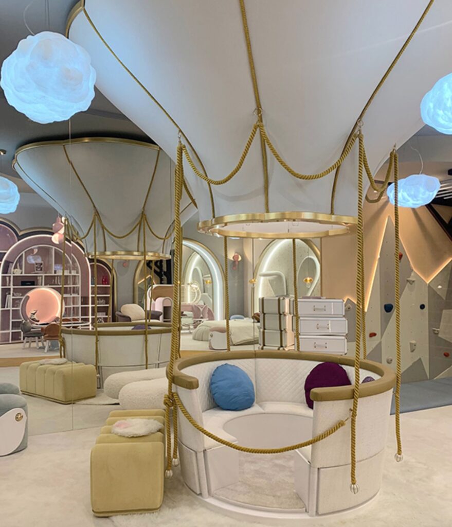 Circu showroom at Salone with hot air balloon circular seating