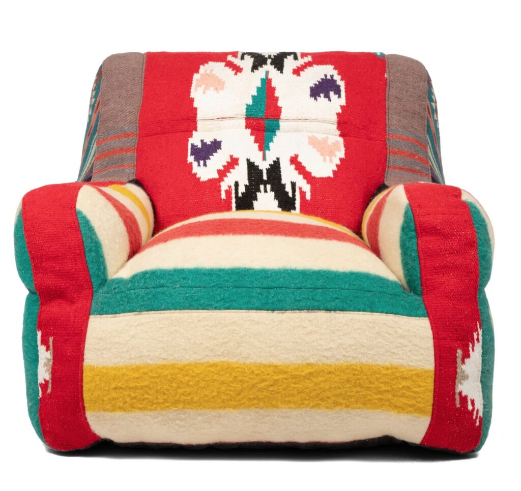 Sunrise Lounge with vintage fabric with indigenous motif as seen at Design Miami.LA