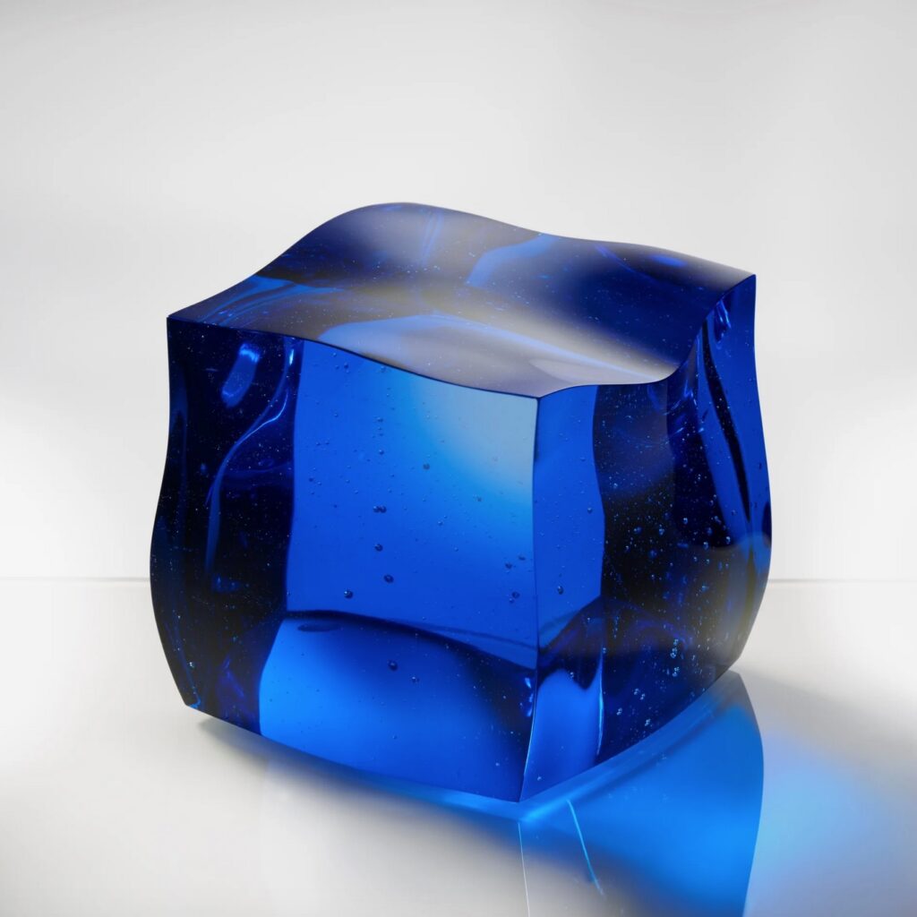 Cast glass sculpture in blue