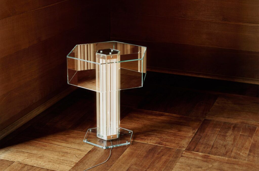 SuperWire table lamp on wooden floor