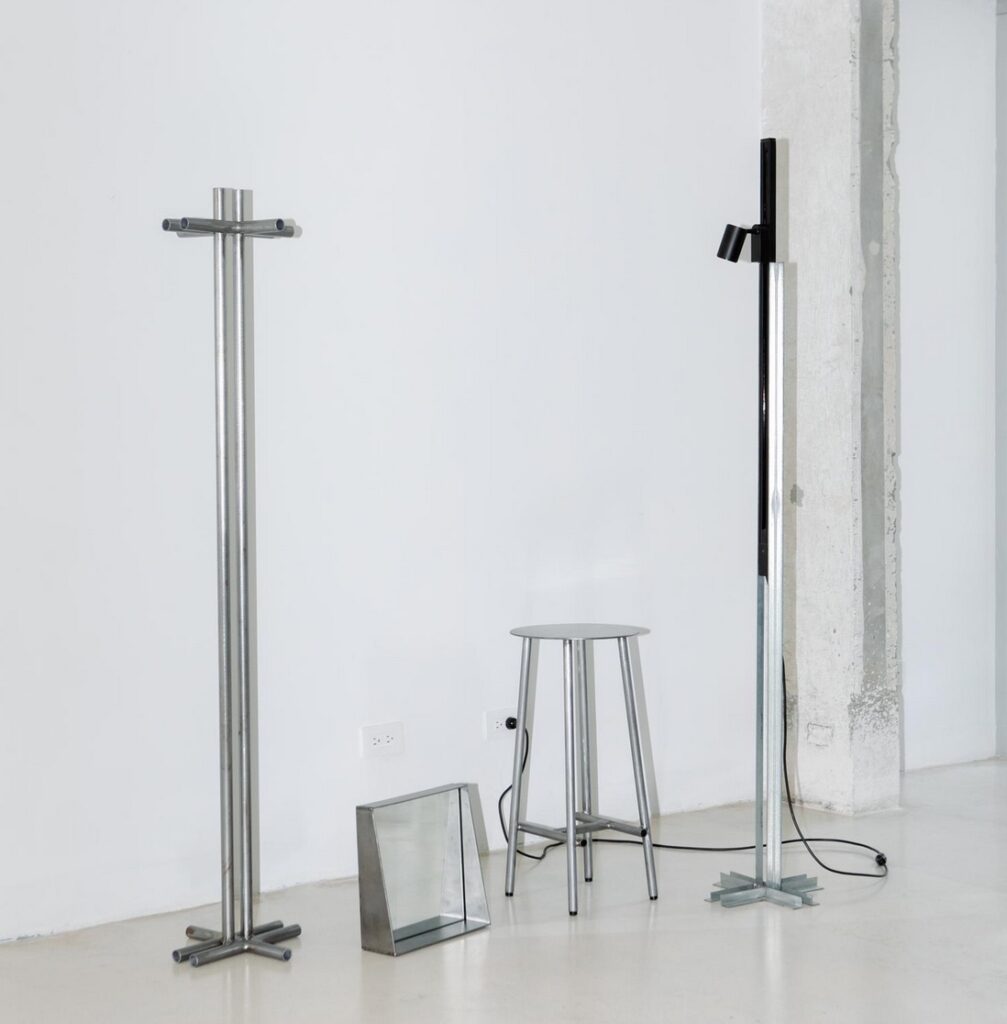 lamp, mirro, stool, coat rack