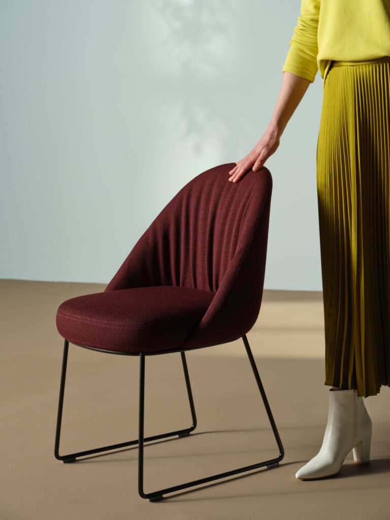 Anla chair with ruched upholstery in maroon by Stylex