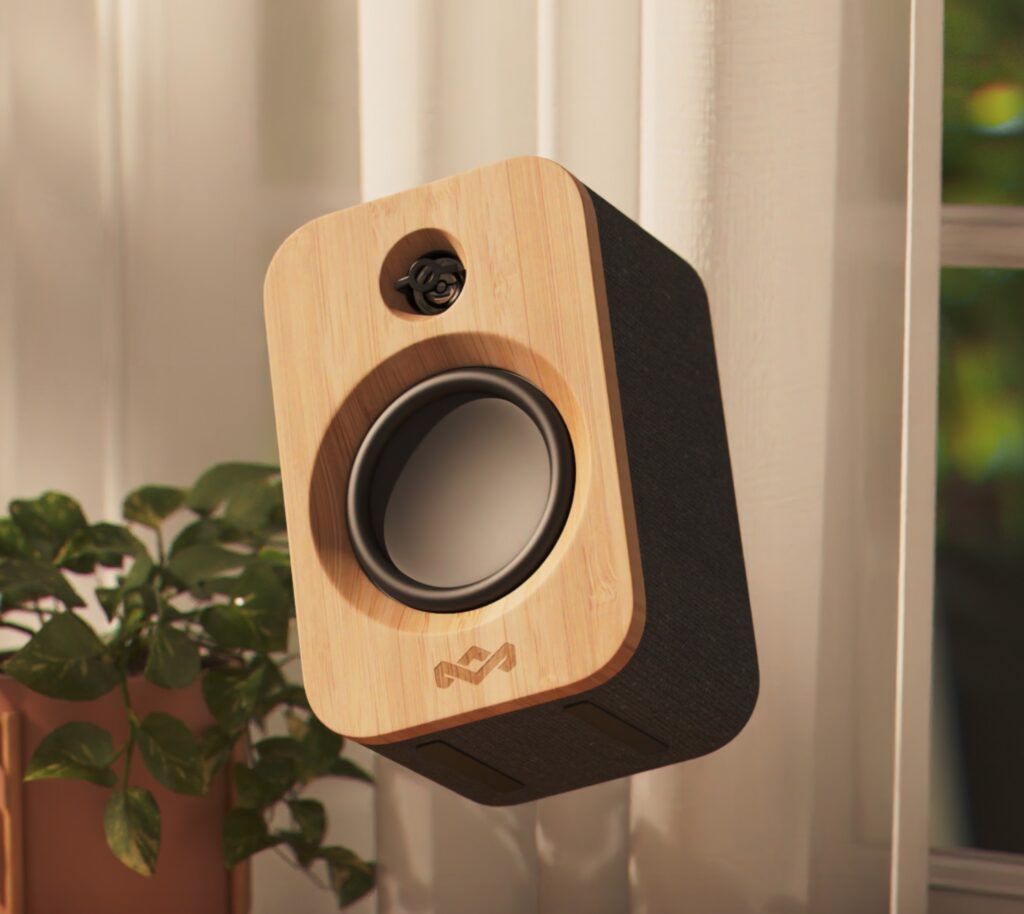 Bamboo speaker floating in mid-air