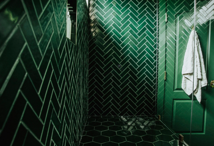 Evergreen tile by Fireclay Tile in a shower