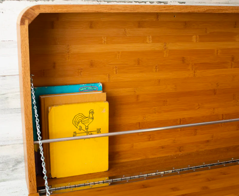 Bamboo Wall Hanging Desk by Mountain Mindful with books