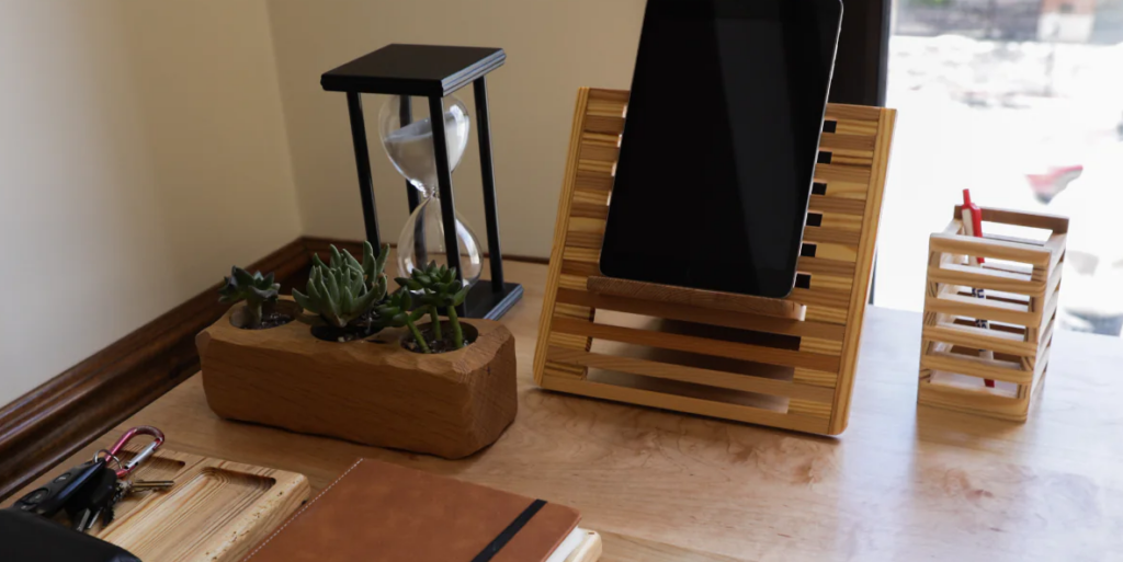 desk with tablet holder