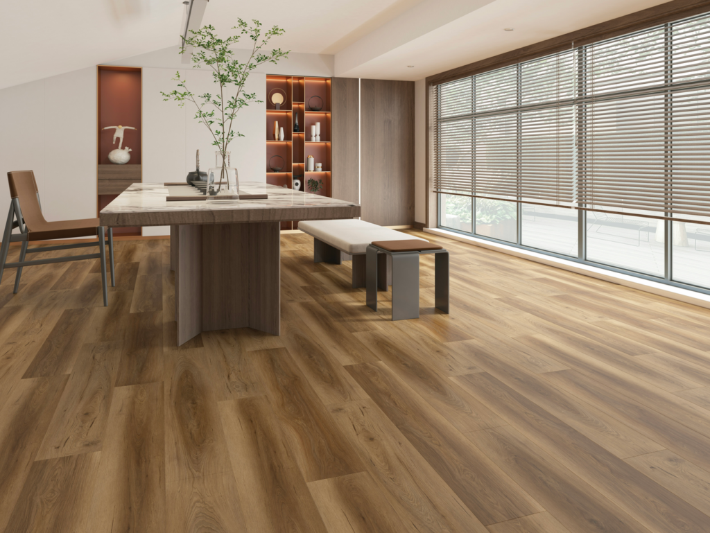 Resilient wood floor in dining area