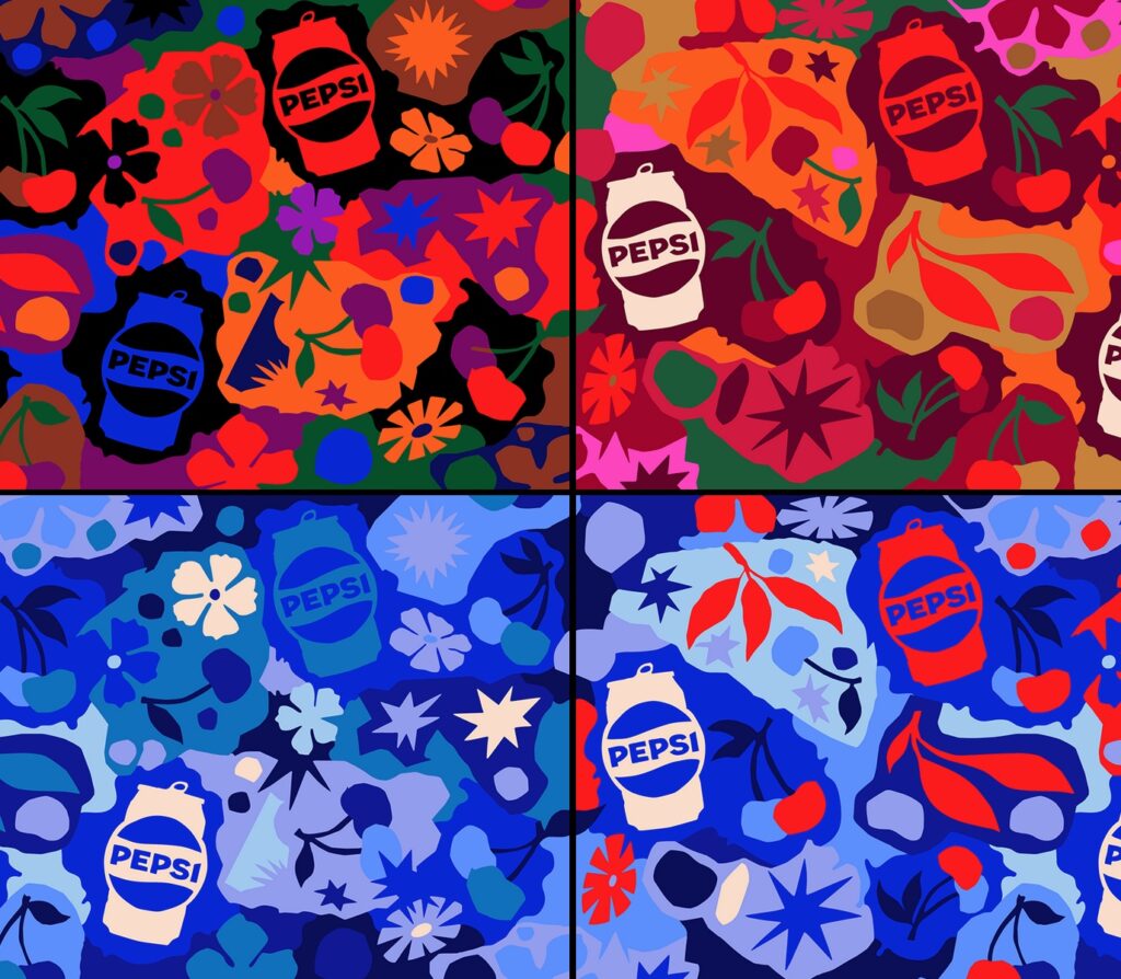 Andy Warhol style four different tints of Pepsi art