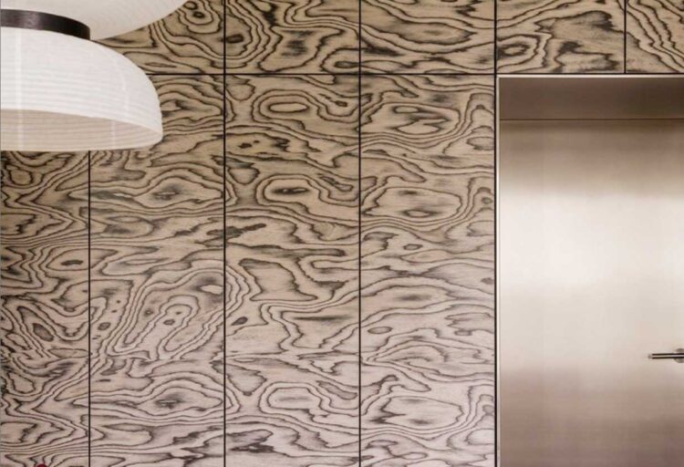 Sottsass Treefrog veneer design on kitchen cabinetry