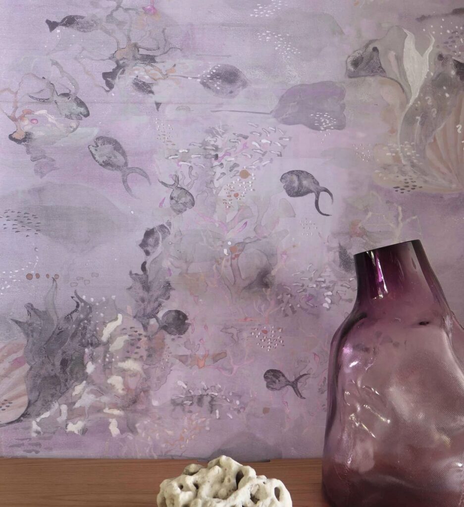 Atoll print with underwater scene in light purple