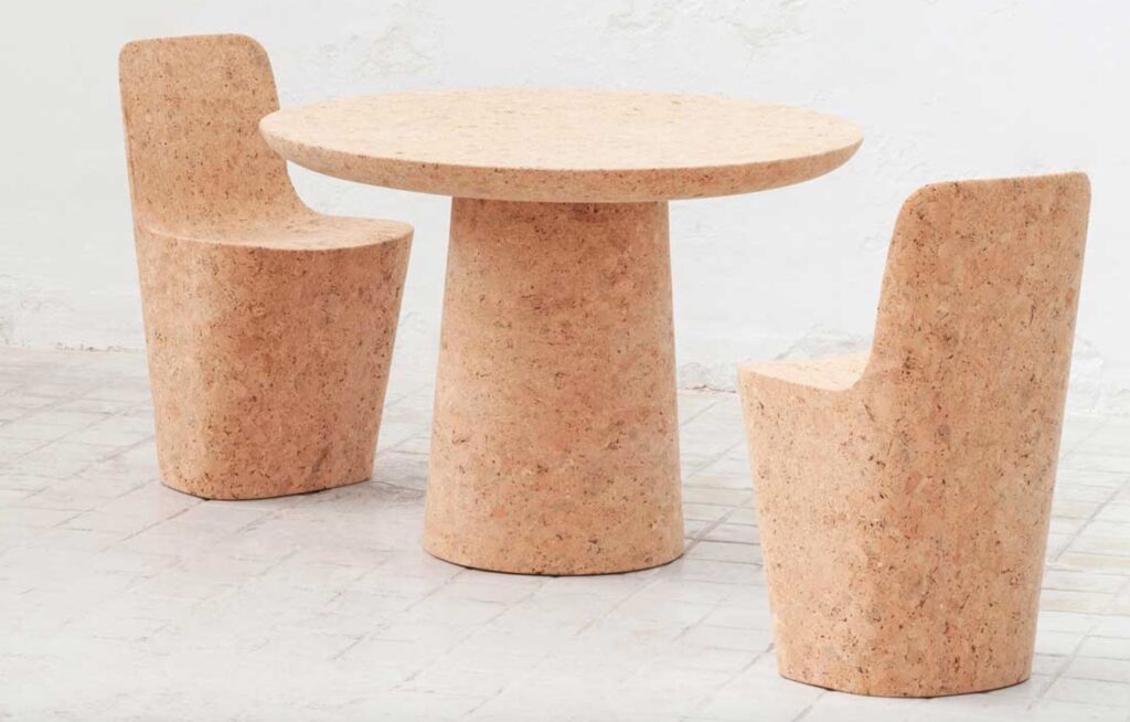 Cork chairs with cafe-style table