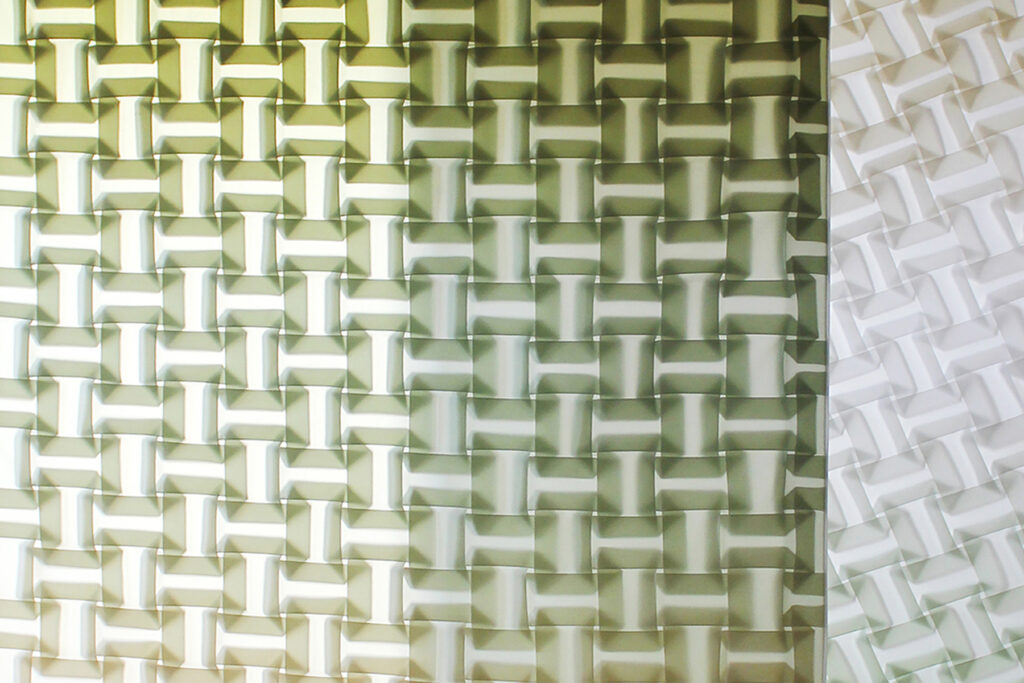 green/white multidimensional textile at Hermès store in France